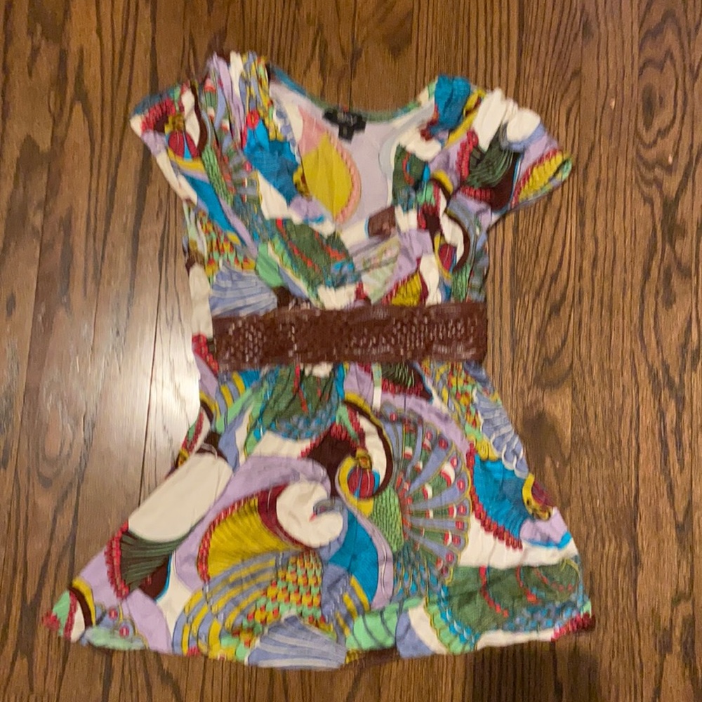 Sky Brand leather belted tunic shirt